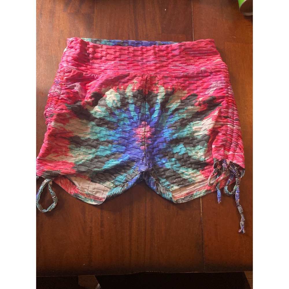 Rue21 Tie Dye Honeycomb Scrunch Butt Shorts Pink Blue Textured Drawstring Medium